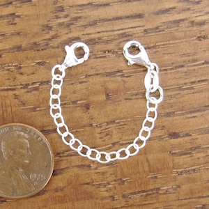 Sterling Silver safety chain bracelet necklace jewelry extender 2 or 4 inch double two easy Lobster claw style clasp closures solid sterling