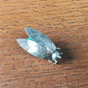 Vintage Sterling Silver Fly Bug Pin Brooch Green Stone Pre Eagle JMT Hecho en Mexico DF  9 grams