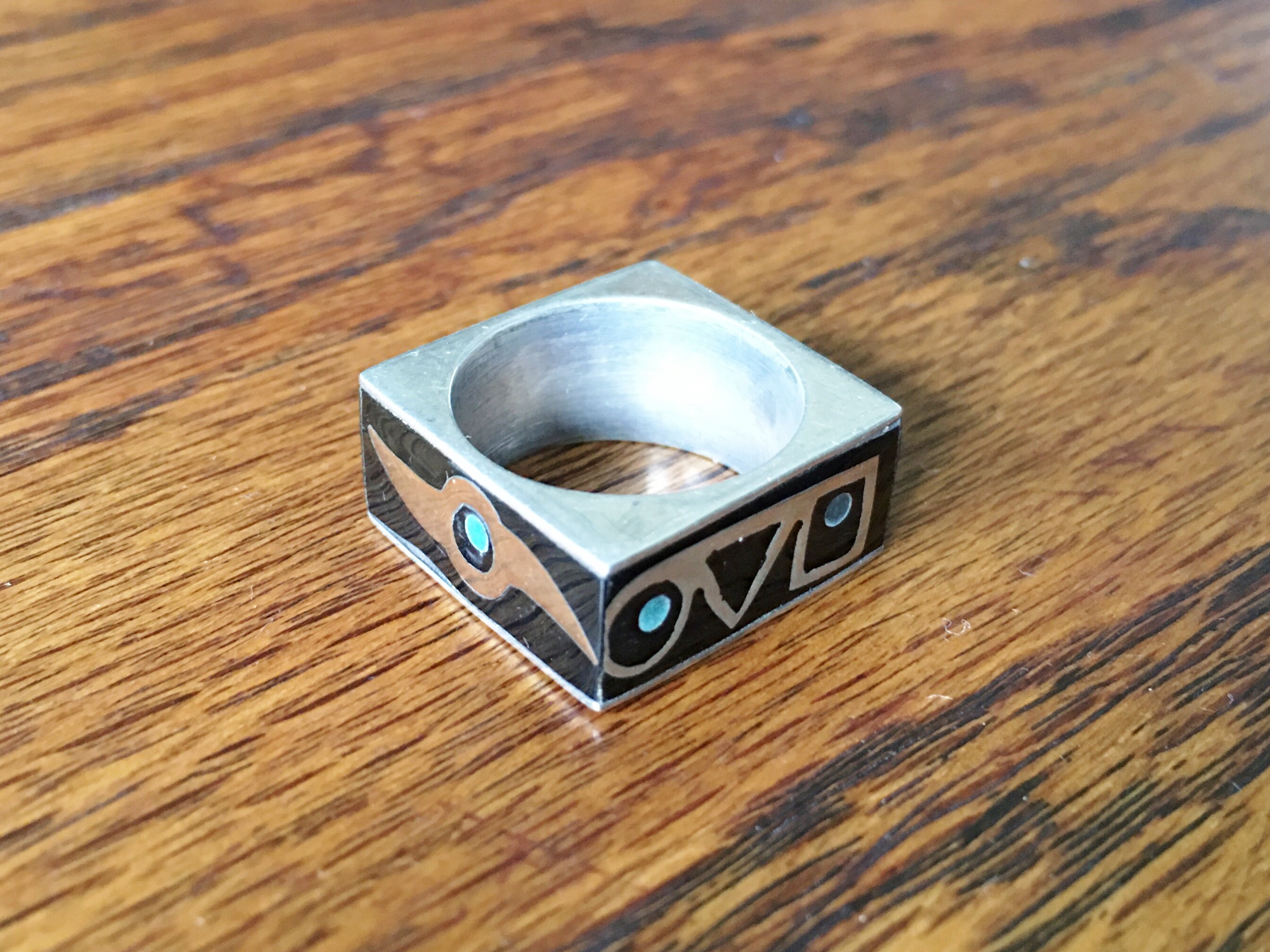 Vintage Sterling Silver Copper Green Stone Black Enamel Vintage Sterling Silver Copper Green Stone Black Enamel
