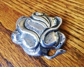 Vintage Sterling Repousse Rose Flower Brooch Pin hand made in Mexico silver petals stem 20 grams