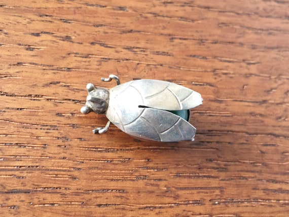 Vintage Sterling Silver Fly Bug pin brooch Green … - image 6