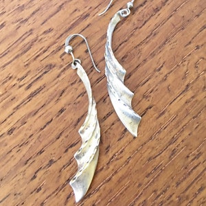 Vintage Sterling Silver Earrings dangle wings fish hook 1980s jewelry 925