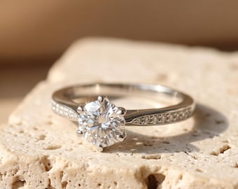925 Sterling Silver Solitaire Ring, Six-Claw CZ Engagement Band, Minimalist Bridal Jewelry