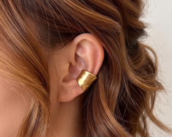 Gold Chunky C Shape Ear Cuff, No-Piercing Clip-On Earrings, Gift For Her