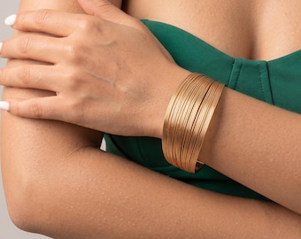 Silver Tone Chunky Cuff Bracelet, Multiple Lines Adjustable Bangle