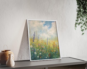 Wildflower Meadow Poster | Hand-drawn Watercolour Floral Wall Art, Spring Landscape