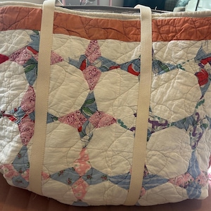 Vintage Quilt Oversized Bag, Patchwork Tote with Inside Pocket
