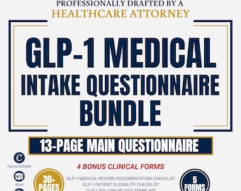 GLP-1 Medical Intake Forms Bundle, Attorney-Drafted Patient Questionnaire, Editable Canva Word PDF