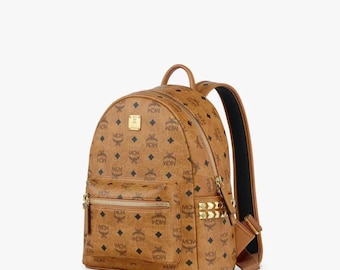 MCM Cognac Monogram Backpack, Designer Mini Leather Backpack Laptop Bag