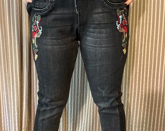 Desigual black jean joggers with embroidered details