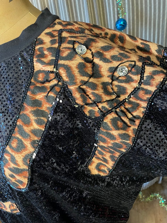 Hand made black sequin velour top with leopard ap… - image 7