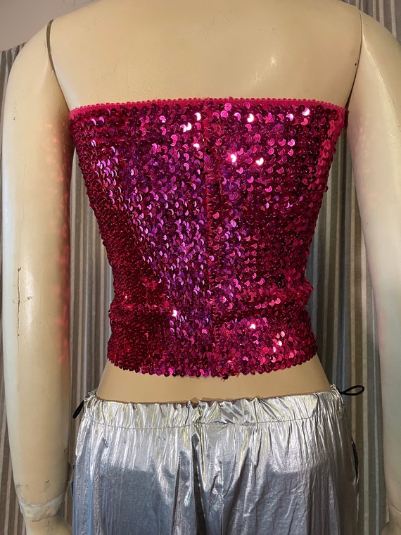 Hot pink sequin stretchy tube top - image 3