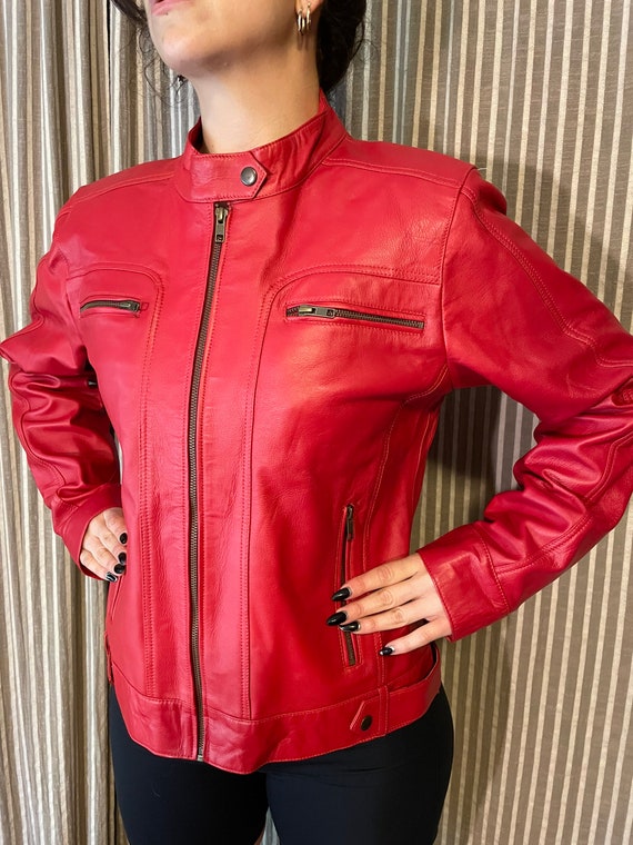 Red vinyl motorcycle style jacket