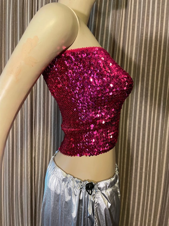 Hot pink sequin stretchy tube top - image 4