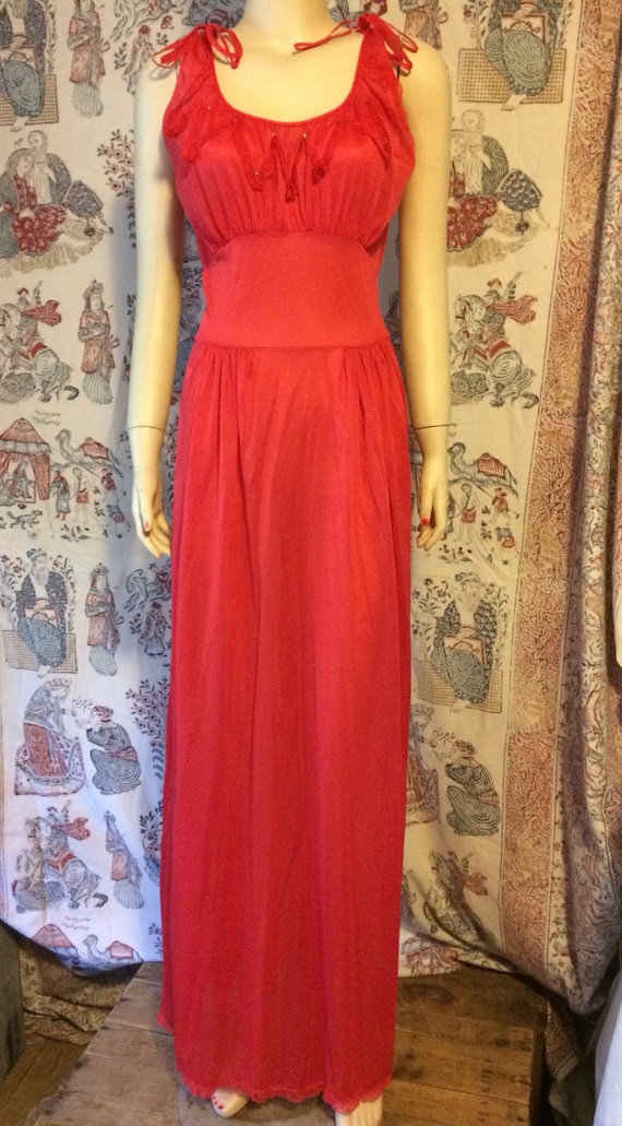 Vintage sheer red nylon long gown - image 1