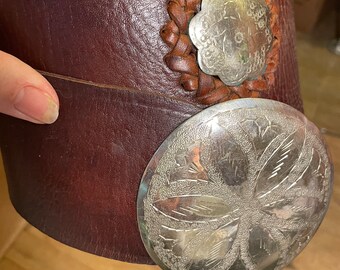 Moroccan Tooled BrownLeather Statement Belt