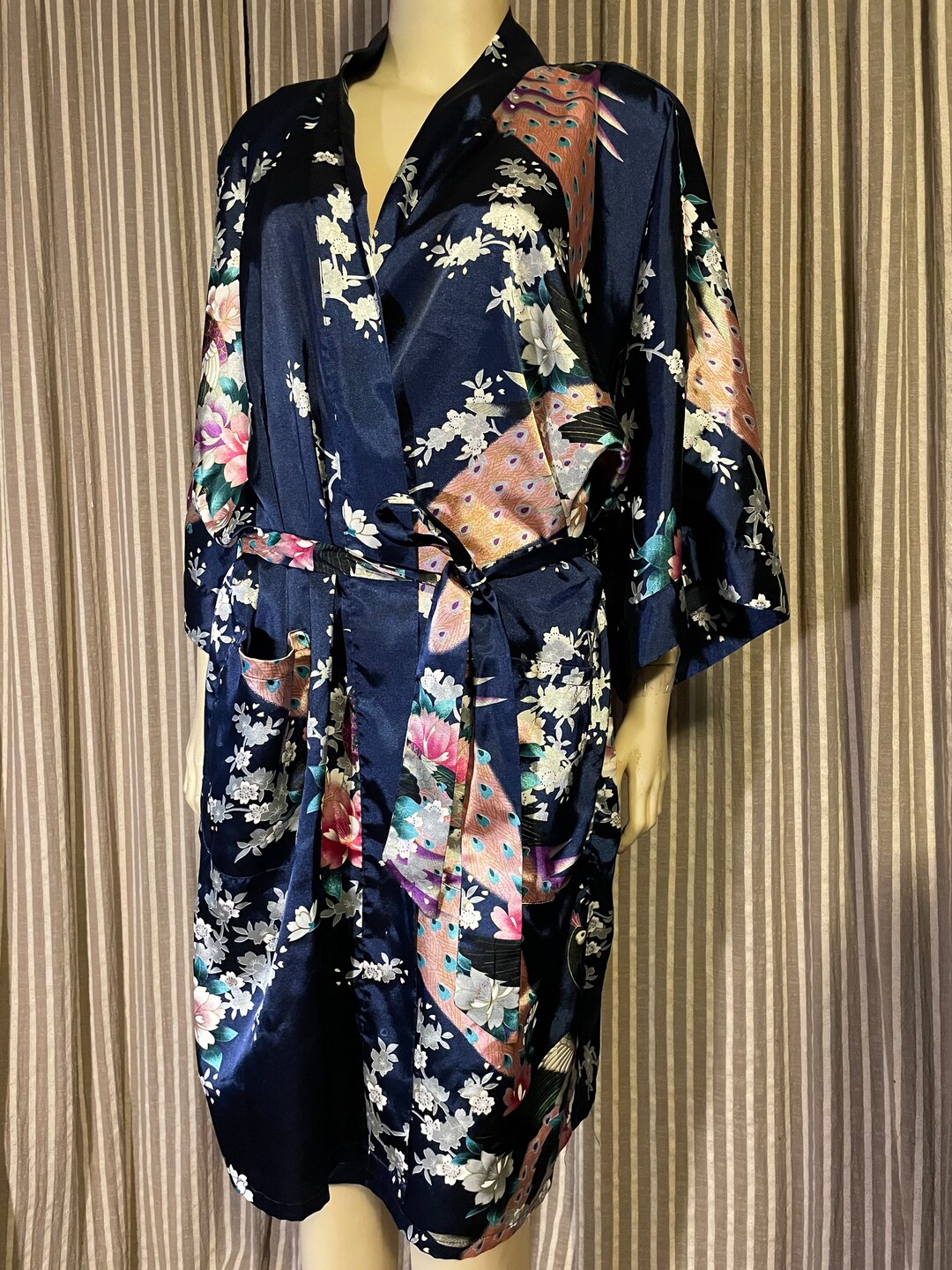 Asian Style Satin Kimono Robe With Peacock Back - Etsy