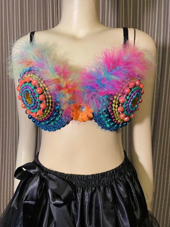 Costume bra with beads and feather embellishments - image 1