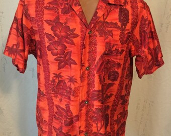 Vintage bright orange Hawaiian cotton sateen shirt.