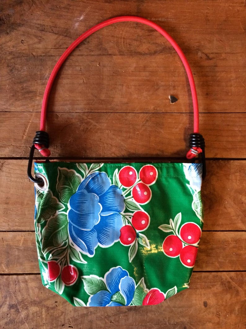 Oil cloth purse with cherries and flower design image 2