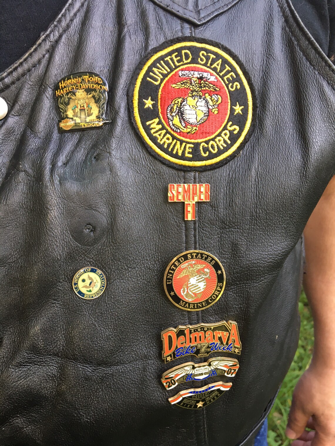US Marine Corps black leather motorcycle vest Etsy