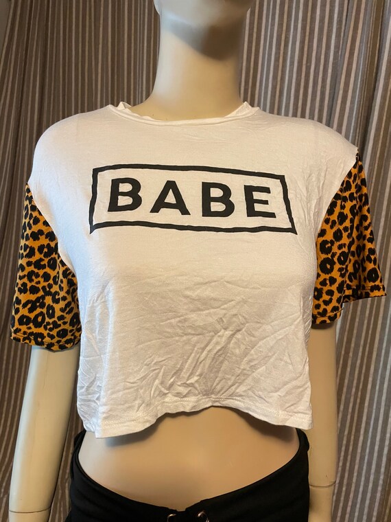 BABE white t shirt with leopard sleeves - image 1