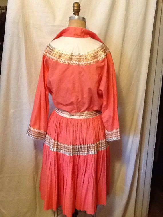 Vintage Square Dance 2 Piece Coral Cotton Dress - image 2