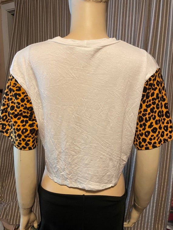 BABE white t shirt with leopard sleeves - image 3