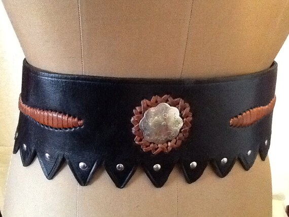 Moroccan Tooled BrownLeather Statement Belt - image 3
