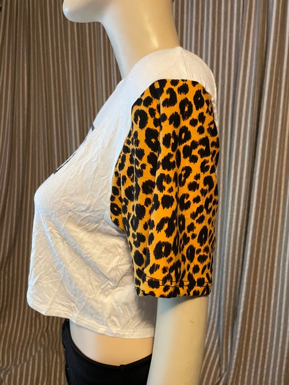 BABE white t shirt with leopard sleeves - image 4
