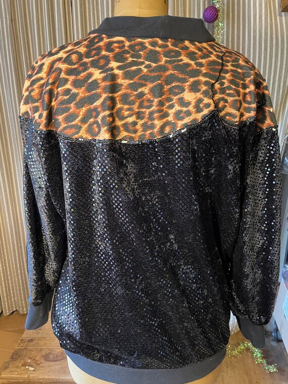 Hand made black sequin velour top with leopard ap… - image 4