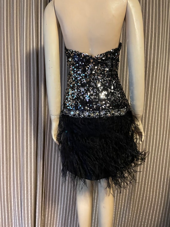 Sequin and feather strapless party dress - image 3