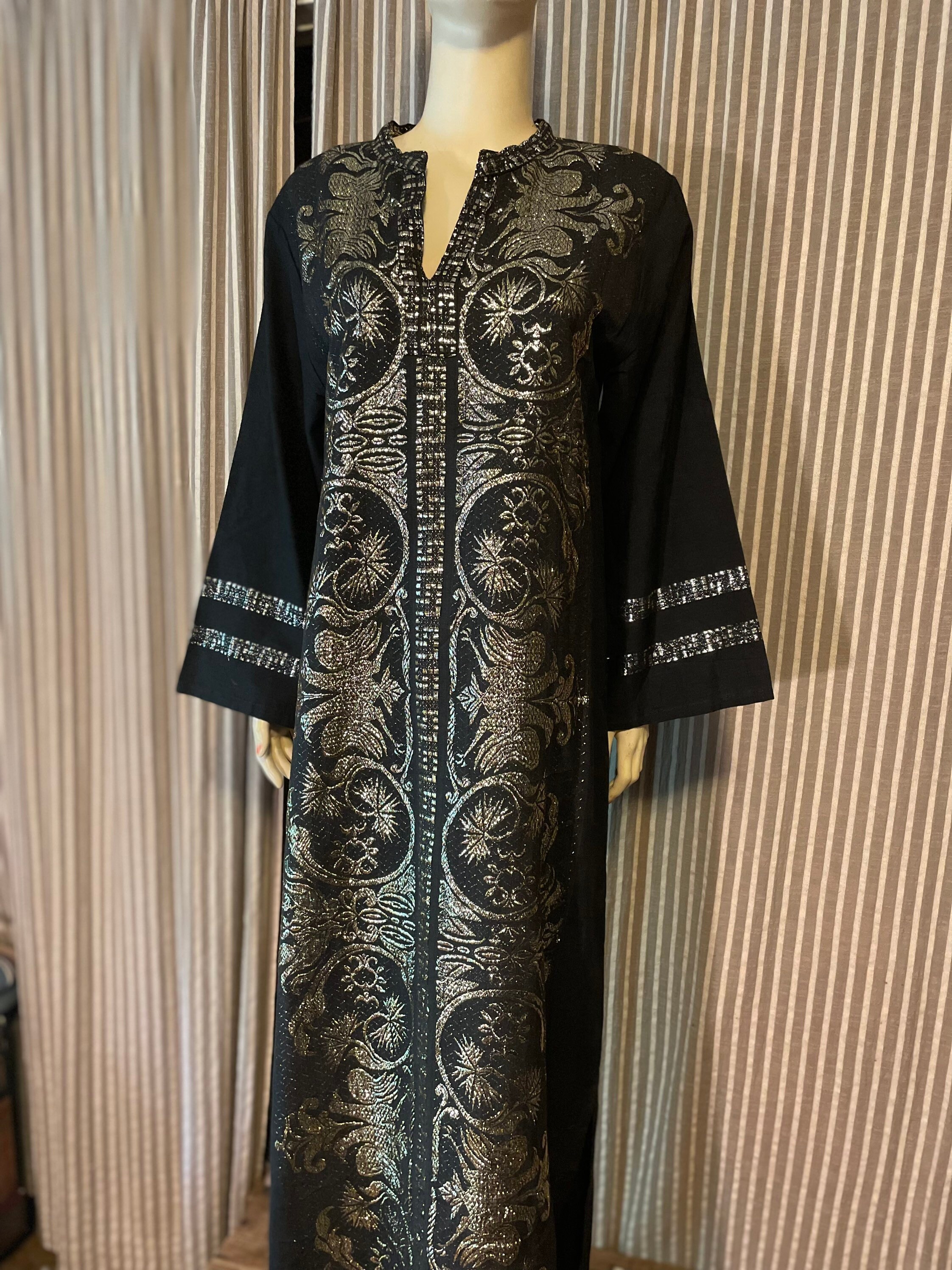 Black Long Pullover Robe With Gold Weave - Etsy