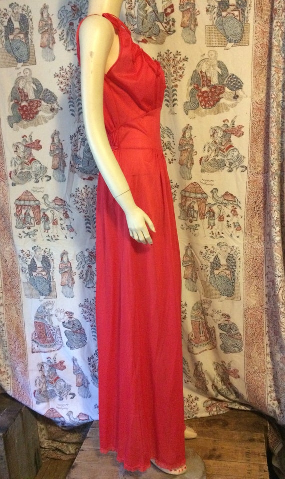 Vintage sheer red nylon long gown - image 2