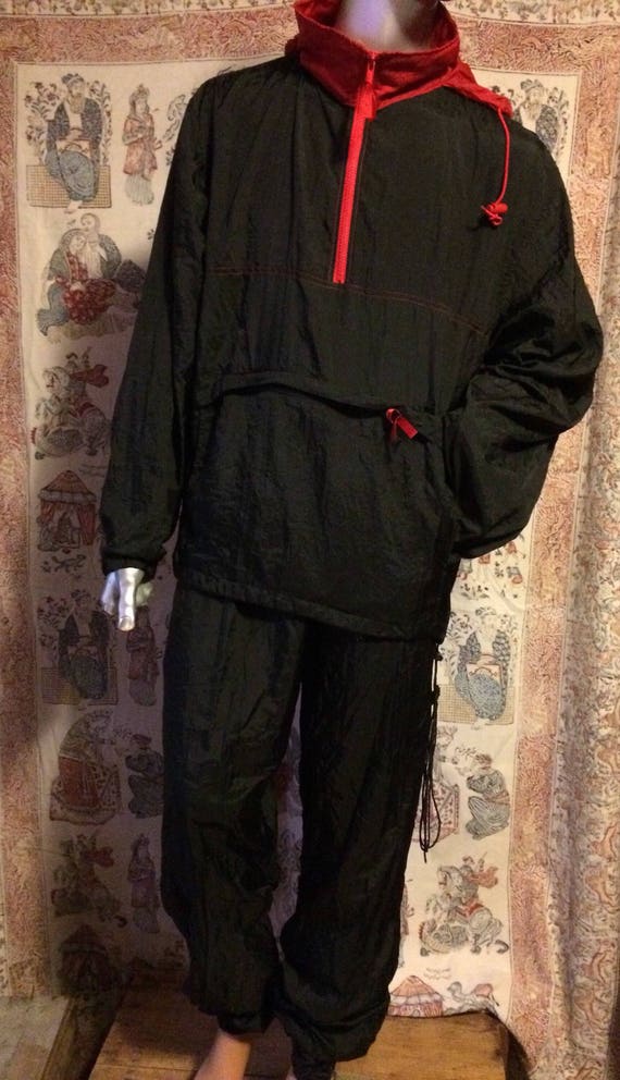 Men's black with red accents nylon track suit - image 1