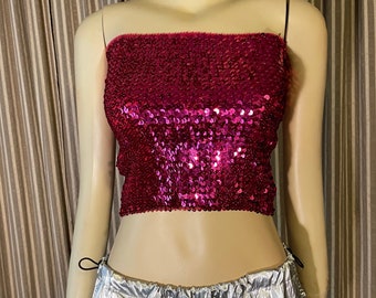 Hot pink sequin stretchy tube top