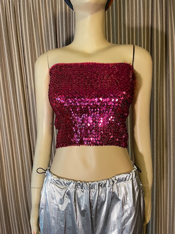 Hot pink sequin stretchy tube top - image 1