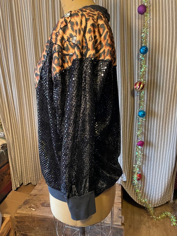 Hand made black sequin velour top with leopard ap… - image 3