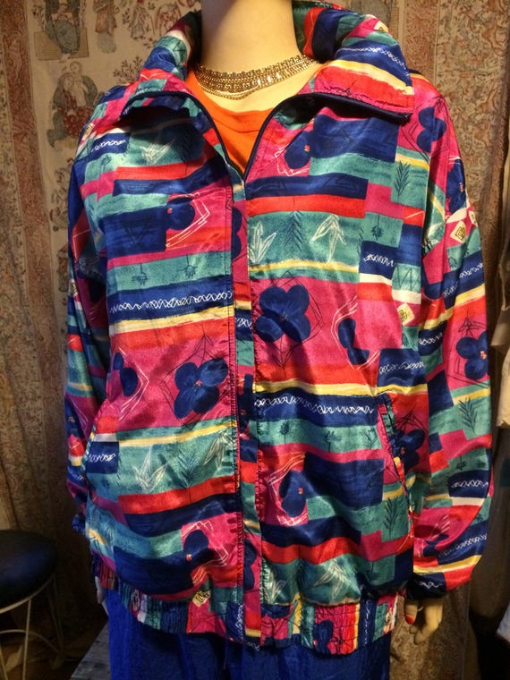 Colorful print polyester vintage windbreaker