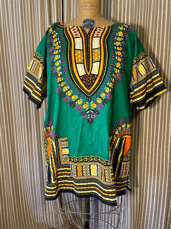 Green with multicolored dashiki shirt - image 1