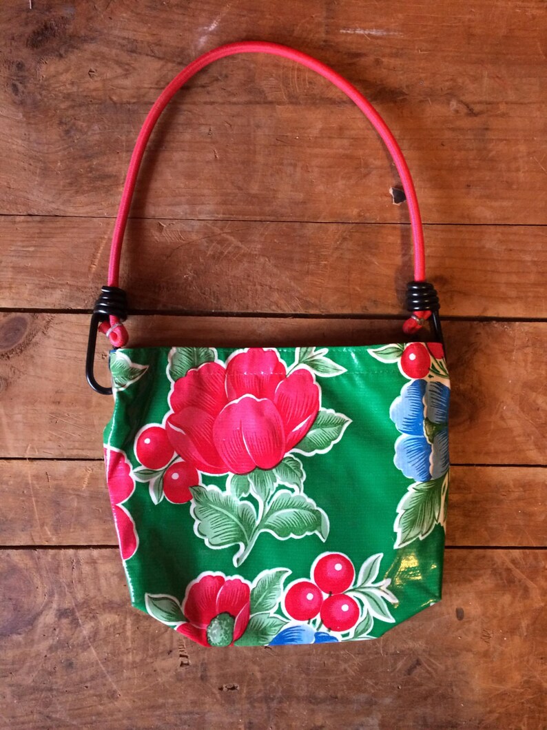 Oil cloth purse with cherries and flower design image 1