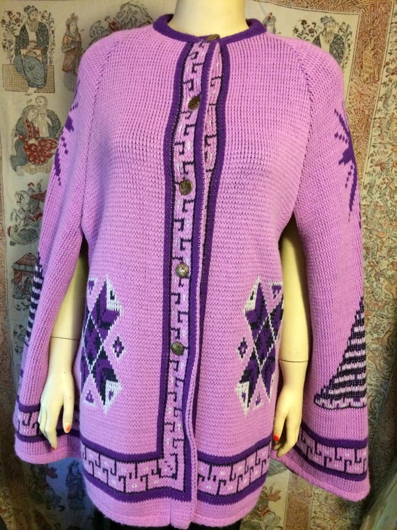 Light purple native design vintage poncho - image 1