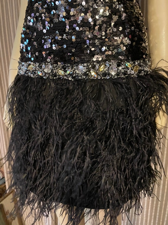 Sequin and feather strapless party dress - image 6