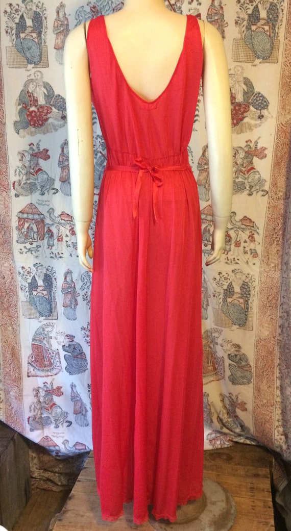 Vintage sheer red nylon long gown - image 3