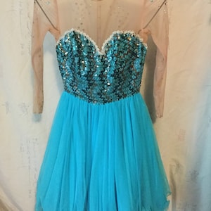 Beautiful vintage turquoise embellished dancers stage dress with layered tulle skirt
