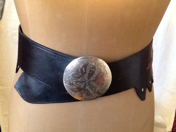 Moroccan Tooled BrownLeather Statement Belt - image 2