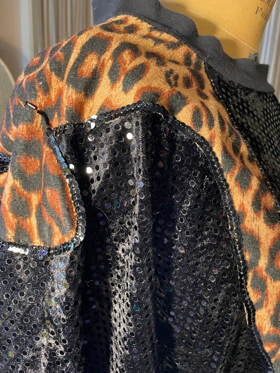 Hand made black sequin velour top with leopard ap… - image 6