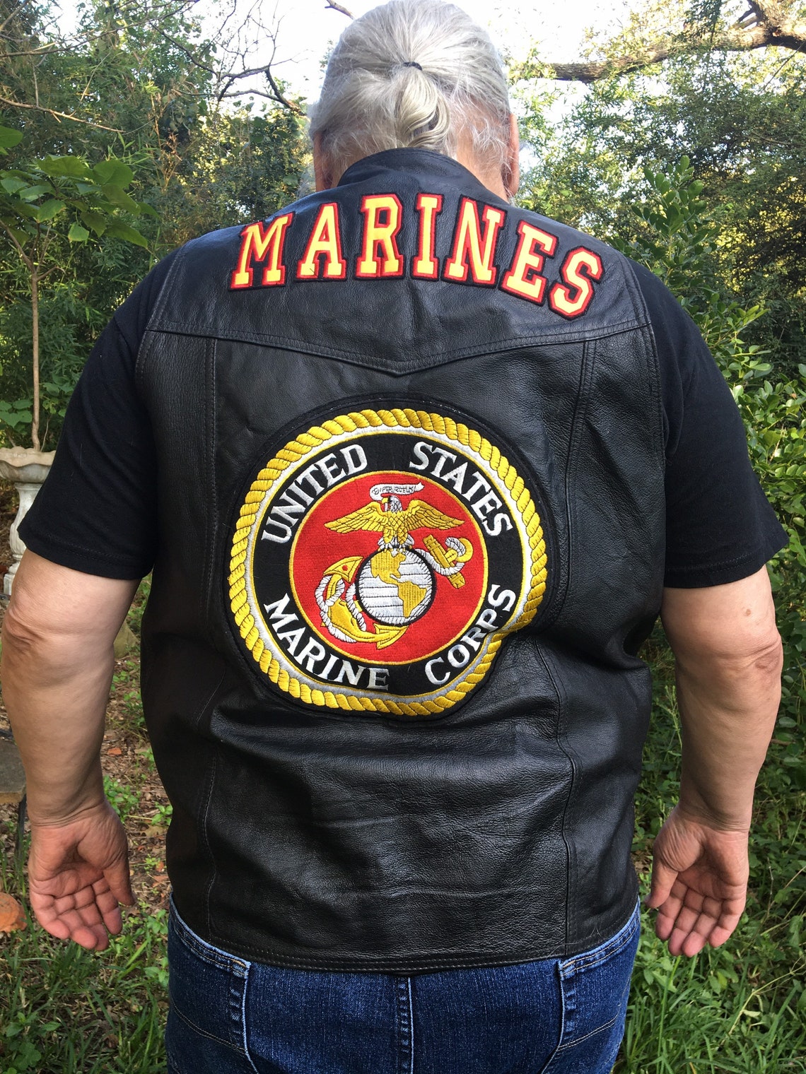 US Marine Corps black leather motorcycle vest Etsy