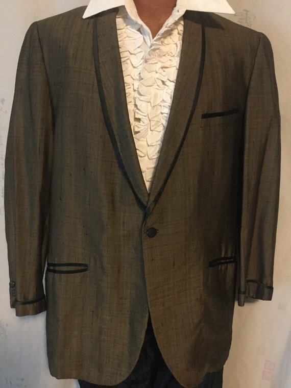 Men's 50's-60's large vintage brown tuxedo style … - image 1