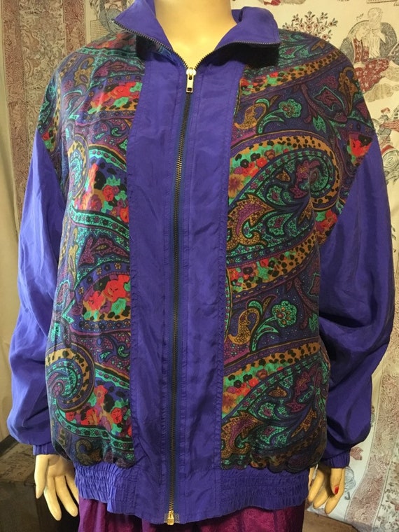 Vintage purple and paisley print silk windbreaker